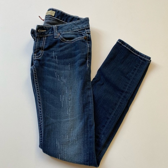 BKE Denim - Bke Dark Blue Distressed Stella Skinny Jeans Sz 26